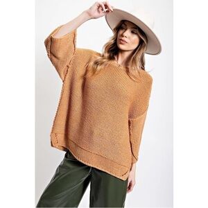 Easel Warm Tan Knit Poncho Sweater